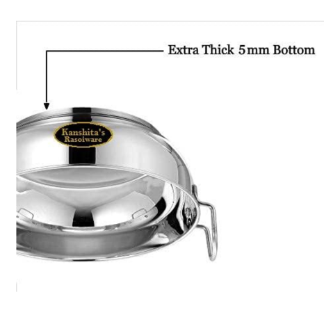 Kanshitas Rasoiware Heavy Gauge Stainless Steel Induction Bottom Gas Stove Friendly Kadhai with Lid 5 Litre
