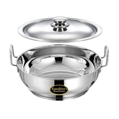 Kanshitas Rasoiware Heavy Gauge Stainless Steel Induction Bottom Gas Stove Friendly Kadhai with Lid 5 Litre