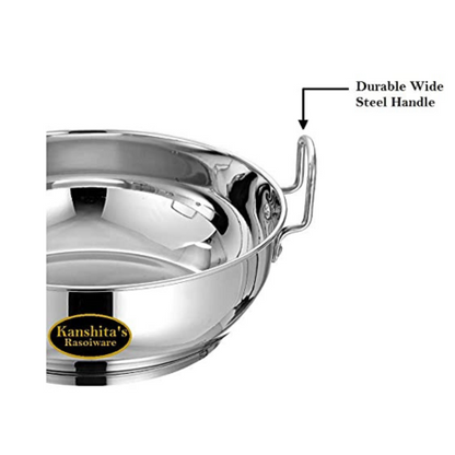 Kanshitas Rasoiware Induction Base Stainless Steel Kadhai with Stainless Steel Lid 2 Litre