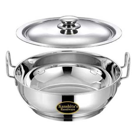 Kanshitas Rasoiware Induction Base Stainless Steel Kadhai with Stainless Steel Lid 2 Litre