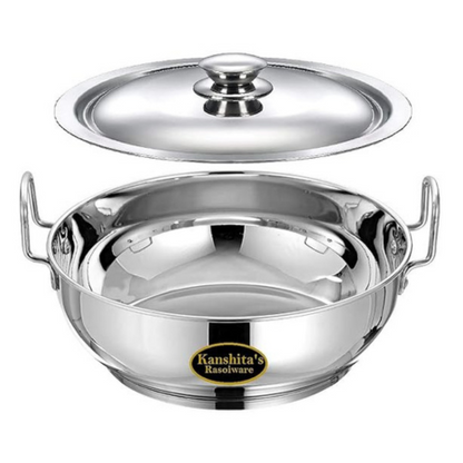 Kanshitas Rasoiware Induction Base Stainless Steel Kadhai with Stainless Steel Lid 2 Litre