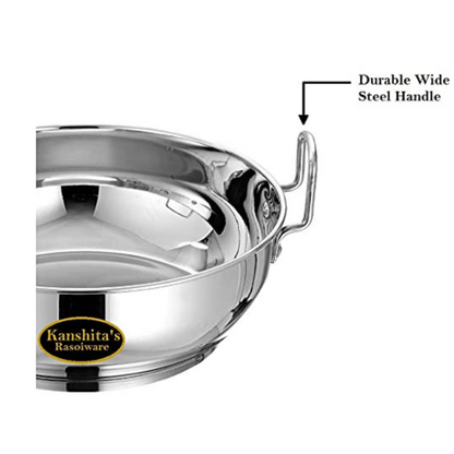 Kanshitas Rasoiware Premium Stainless Steel Induction Base Heavy Gauge Kadhai 5 L Silver