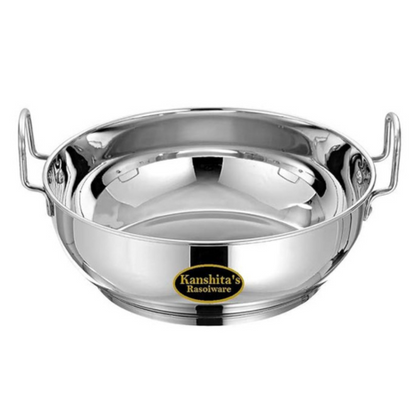 Kanshitas Rasoiware Premium Stainless Steel Induction Base Heavy Gauge Kadhai 5 L Silver