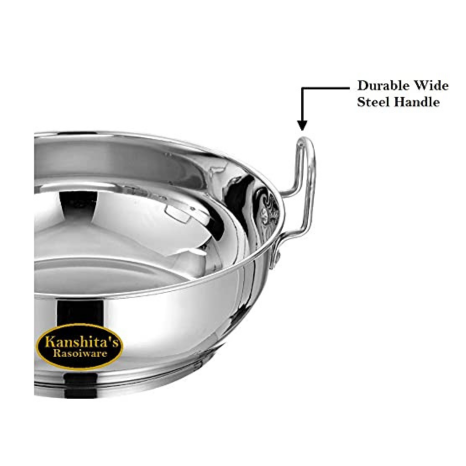 Kanshitas Rasoiware Stainless Steel Heavy Gauge Induction Bottom Kadhai 28.4 cm 4 Liter