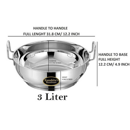Kanshitas Rasoiware Premium Steel Induction Base Kadhai 3 Liter Heavy Gauge