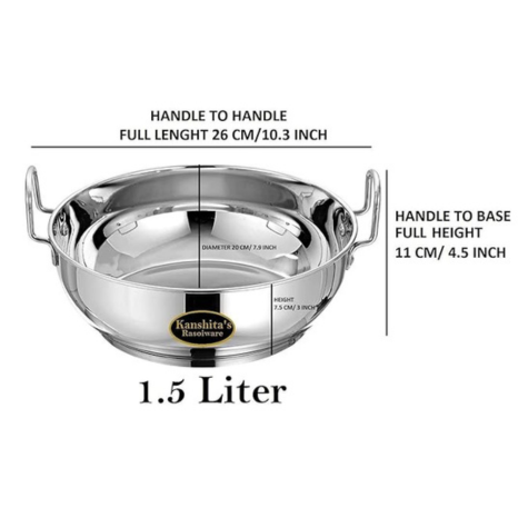 Kanshitas Rasoiware Premium Steel Induction Base Kadhai 750 ml and 1.5 Liter Heavy Gauge Combo