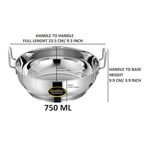 Kanshitas Rasoiware Premium Steel Induction Base Kadhai 750 ml and 1.5 Liter Heavy Gauge Combo