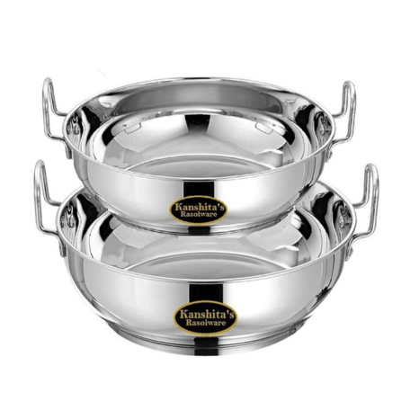 Kanshitas Rasoiware Premium Steel Induction Base Kadhai 750 ml and 1.5 Liter Heavy Gauge Combo
