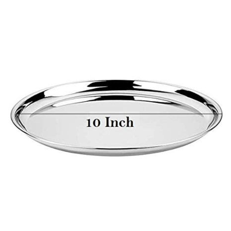 Kanshitas Rasoiware Stainless Steel Plain Full Dinner Plate with Mirror Finish 25.4 cm Dia 3 Pcs