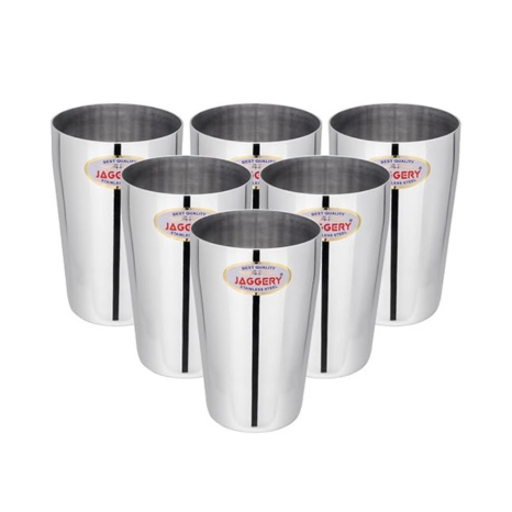 Jaggery Stainless Steel Drinking Serving Water Milk Juice Glass Glasses Set Thumsup Each Glass 400 ml