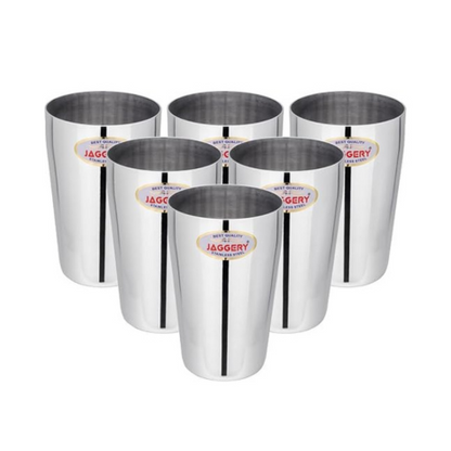 Jaggery Stainless Steel Drinking Serving Water Milk Juice Glass Glasses Set Thumsup Each Glass 400 ml