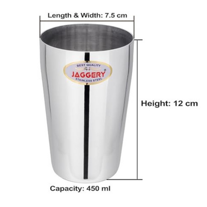 Jaggery Stainless Steel Drinking Serving Water Milk Juice Glass Glasses Set Thumsup Each Glass 400 ml