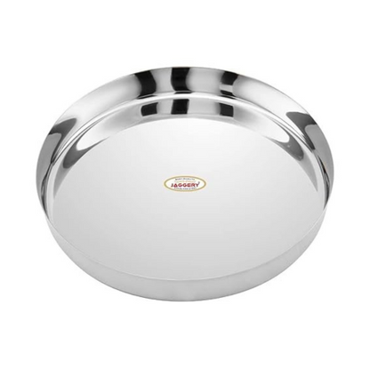 Jaggery Stainless Steel Heavy Gauge Dinner Plates Lunch Dinner Thali Plates Khumcha 12 Dia 26 cm Pack of 2