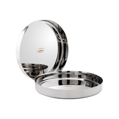 Jaggery Stainless Steel Heavy Gauge Dinner Plates Lunch Dinner Thali Plates Khumcha 12 Dia 26 cm Pack of 2