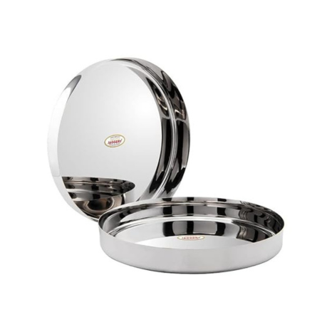 Jaggery Stainless Steel Heavy Gauge Dinner Plates Lunch Dinner Thali Plates Khumcha 13 Dia 28 cm Pack of 2