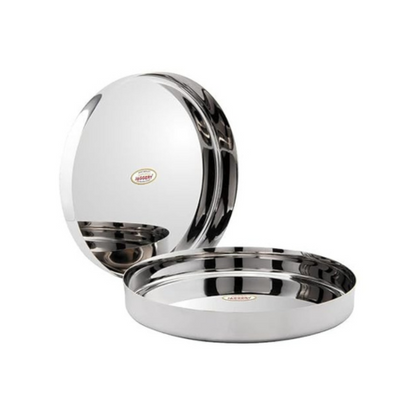 Jaggery Stainless Steel Heavy Gauge Dinner Plates Lunch Dinner Thali Plates Khumcha 13 Dia 28 cm Pack of 2