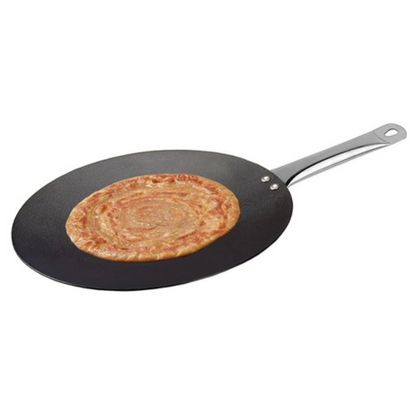 Amicus Kitchen Pre Seasoned Iron Tawa for Roti Chapati Concave Iron Tava with Strong SS Handle 25 Cm 0.9 Kg