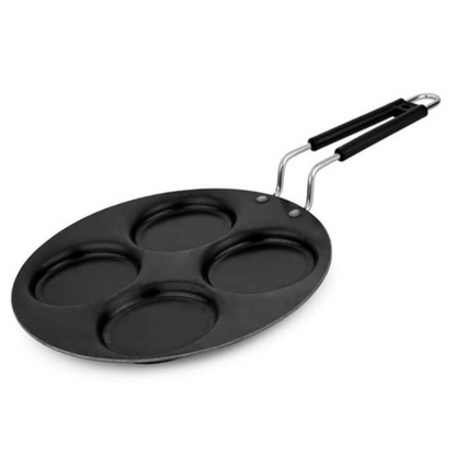 Amicus Iron Uttapam Pan Multi Tawa 27 cm 4 Cavity Mini Crepe Pan for Snack Tawa 1.1 Kg Black