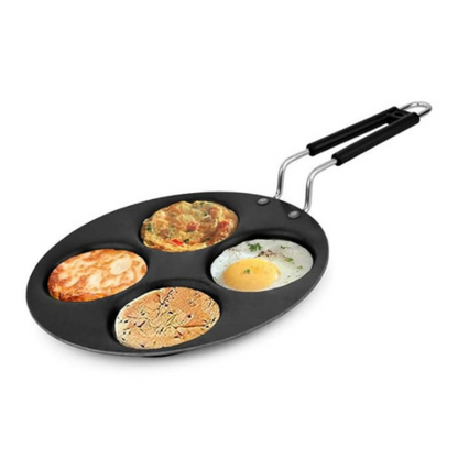 Amicus Iron Uttapam Pan Multi Tawa 27 cm 4 Cavity Mini Crepe Pan for Snack Tawa 1.1 Kg Black