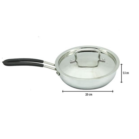 Trilonium Triply Stainless Steel Skillet Fry Pan with lid 1.25 litres 20cms