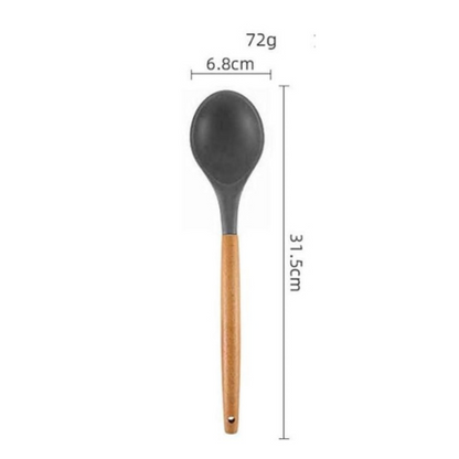 P-Plus International Wooden Handles Non Toxic Silicone Spoon Kitchen Gadgets Utensil Grey