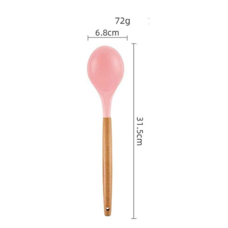 P-plus International Silicone Turner Spatula Spoon for Nonstick Cookware with Wooden Handle Pink