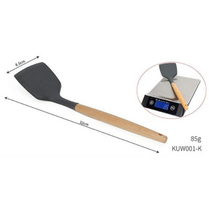 P-Plus International Silicone Cooking Utensils Kitchen Heat Resistant Wooden Handles Gadgets Tools Black