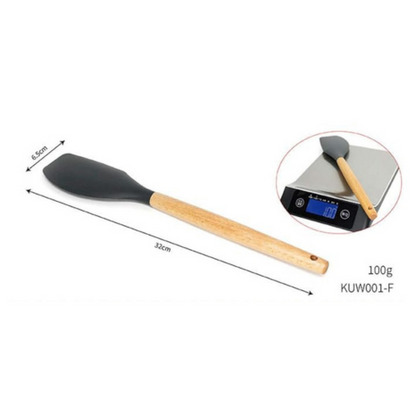 P-Plus International Silicone Cooking Utensil Set Heat Resistant Wooden Handles Kitchen Gadgets Tools Black