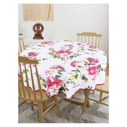 Texstylers Pink White Cotton Floral Round 4 Seater 48 Inches Diameter Center Coffee Table Cloth