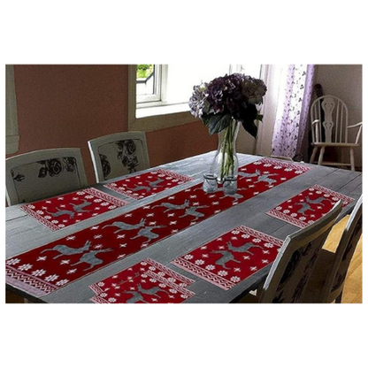 Galaxy Home Decor Dining Table 6 Table Mats with Runner Fabric Deer Multicolor