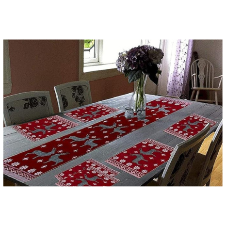 Galaxy Home Decor Dining Table 6 Table Mats with Runner Fabric Deer Multicolor