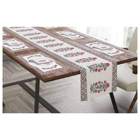 Blocks Of India Cotton Hand Block Printed Table Runner for Center Dining Table Runner Napkin Set 12