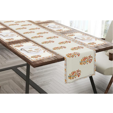 Blocks Of India Hand Block Printed Cotton Table Runner Mat and Napkin Orange Buta