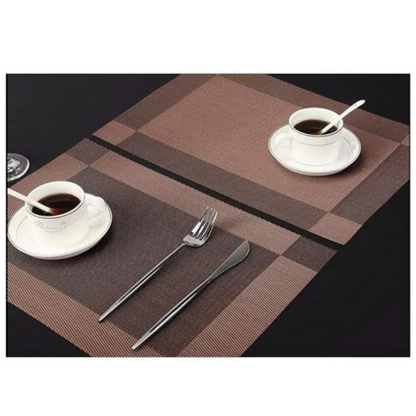 P-Plus International Washable Heat Resistant Dinner Table Mats Placement Set of 2 + 1 Runner Brown
