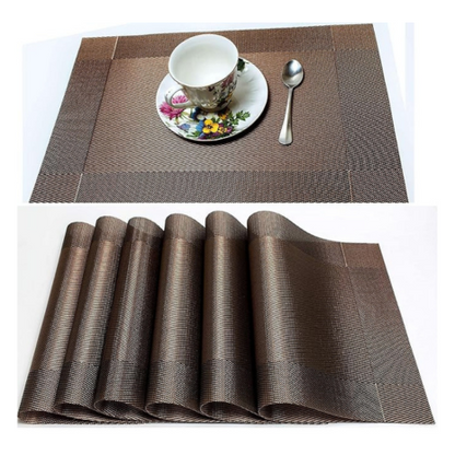 P-Plus International Placemats for Kitchen and Dining Table Set of 6 Woven Vinyl Kitchen (Brown)