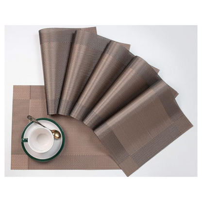 P-Plus International Placemats for Kitchen and Dining Table Set of 6 Woven Vinyl Kitchen (Brown)