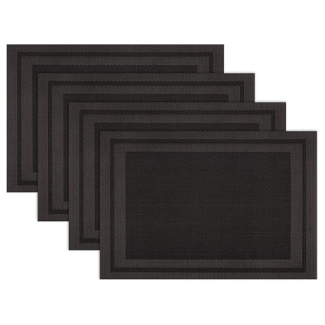 Leeonz Easy to Clean Non Slip Heat Resistant Dining Table Mats Black Set of 4pcs