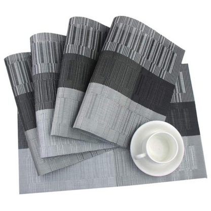 Leeonz PVC Vinyl Heat Resistant Placemats Set of 8 Dining Table Mats Grey-Black PLC01-C