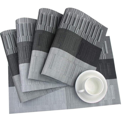 Leeonz PVC Vinyl Heat Resistant Placemats Set of 6 Dining Table Mats Grey-Black PLC01-C