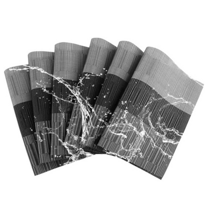 Leeonz PVC Vinyl Heat Resistant Placemats Set of 6 Dining Table Mats Grey-Black PLC01-C