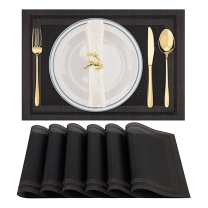 Leeonz Easy to Clean Non-Slip Heat Resistant Dining Table Mats Black Set of 6pcs