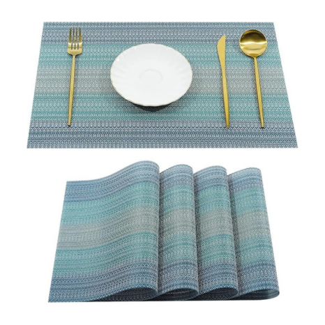 Leeonz Easy to Clean Non-slip Heat Resistant Dining Table Place Mats Ombre Blue Set of 4pcs
