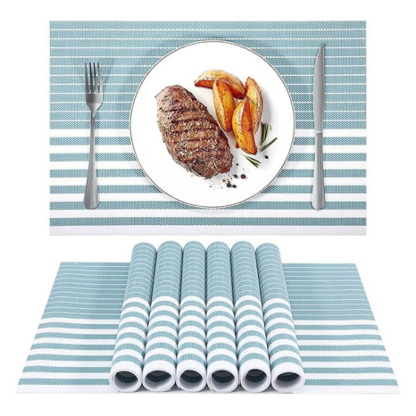 Pepplo PVC Placemats Placemats for Dining Table Set of 6 Sky Blue Line (PLC10E6)