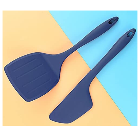 P-Plus International 2 Pieces Silicone Pancakes Shovel Wide Spatula Turner Nonstick Dark Blue