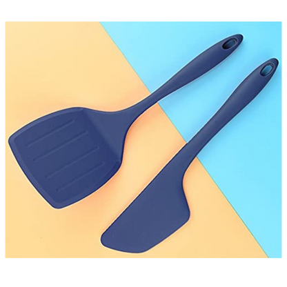 P-Plus International 2 Pieces Silicone Pancakes Shovel Wide Spatula Turner Nonstick Dark Blue