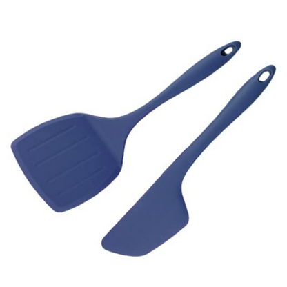 P-Plus International 2 Pieces Silicone Pancakes Shovel Wide Spatula Turner Nonstick Dark Blue