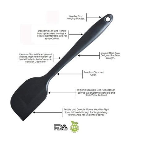 P-Plus International Silicone Spatula Set 2-pcs 446 F Heat Resistant Baking Spoon Black