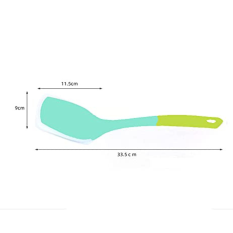 P-Plus International Heat Resistant Silicone Slotted Cooking Turner Non Stick Pack of 2 Green