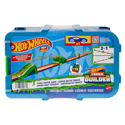 Hot Wheels Track Set with 1 Hot Wheels Car Toxic Super JumpThemed Track Building Set with 10 Track Pieces