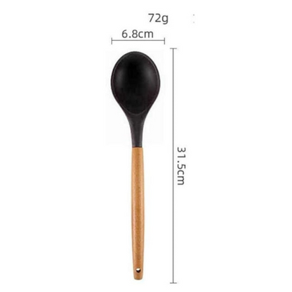 P-Plus International Wooden Handles Non Toxic Silicone Turner Spatula Spoon Kitchen Black